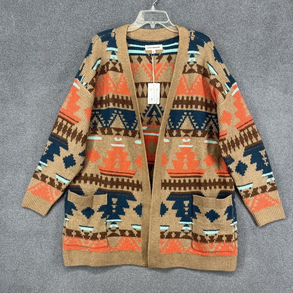 Lucky Brand Sweaters - Lucky Brand Women Aztec Open Front Drape Cardigan XL Brown‎ Blue Boho western
